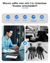 Imprimantă termică portabilă A4 TATTMUSE A285M, imprimantă wireless Bluetooth fără cerneală, negru 6