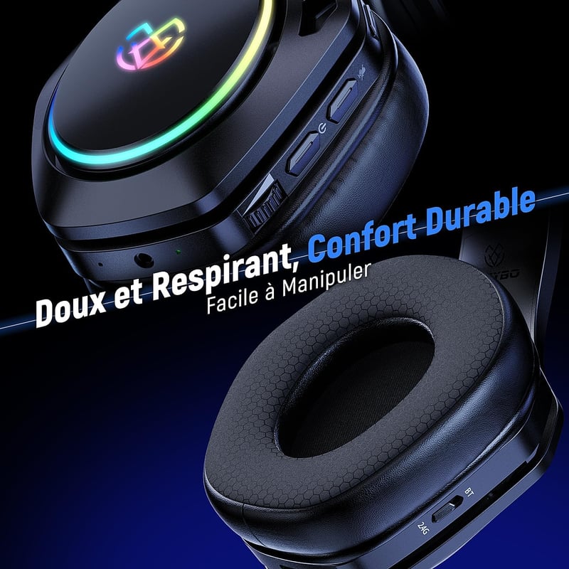 Tatybo Vezeték Nélküli Gamer Fejhallgató Mikrofonnal, 7.1 Surround Hangzás, 35 Órás Akkumulátor, 50mm Meghajtó, Légáteresztő Fülpárnák, PS5 