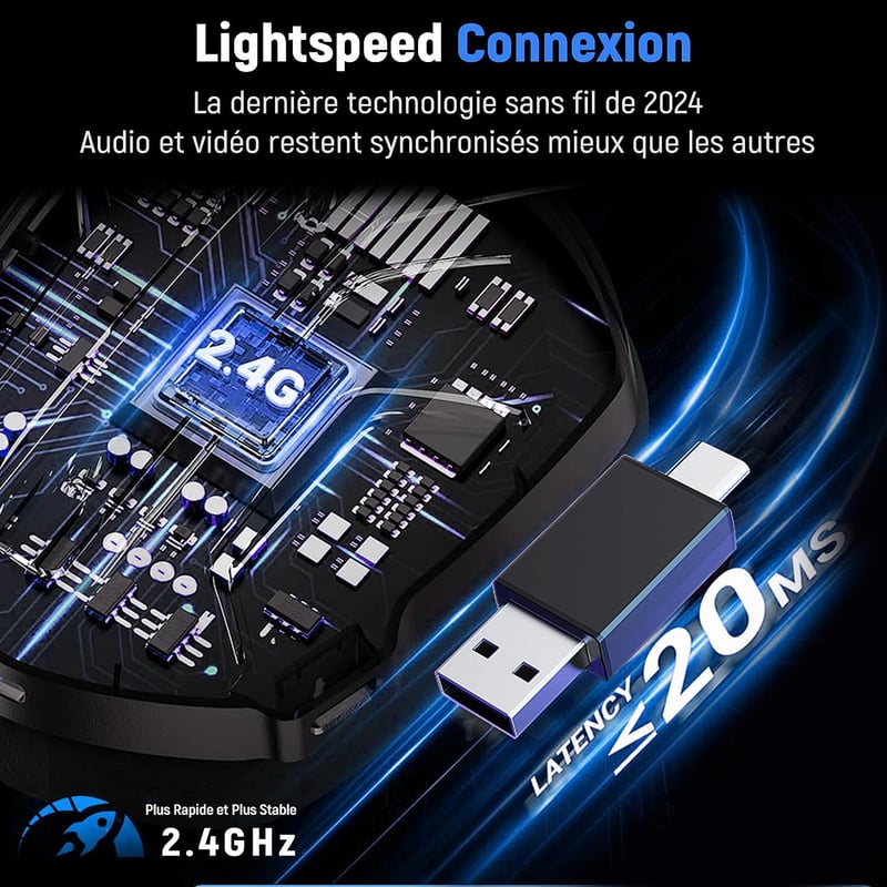 Tatybo Vezeték Nélküli Gamer Fejhallgató Mikrofonnal, 7.1 Surround Hangzás, 35 Órás Akkumulátor, 50mm Meghajtó, Légáteresztő Fülpárnák, PS5 