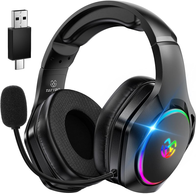 Tatybo Vezeték Nélküli Gamer Fejhallgató Mikrofonnal, 7.1 Surround Hangzás, 35 Órás Akkumulátor, 50mm Meghajtó, Légáteresztő Fülpárnák, PS5 