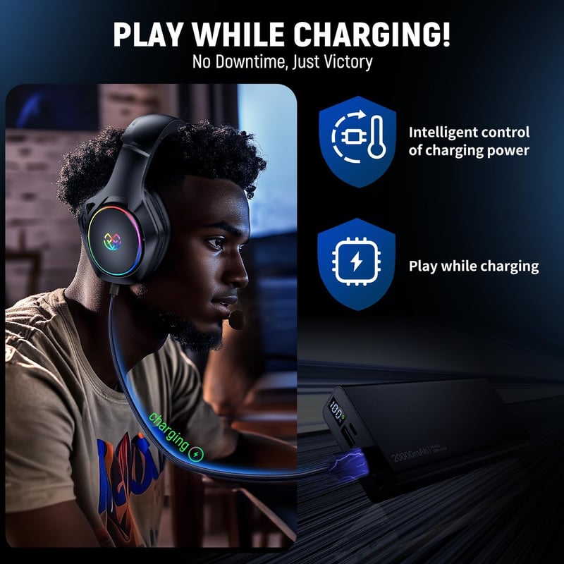 Tatybo Vezeték Nélküli Gamer Fejhallgató PS4, PS5, PC - 2,4GHz, Levehető Zajszűrő Mikrofonnal, 30 Órás Üzemidő, Nintendo Switch, Mac Kompati