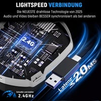 Tatybo WT01 vezeték nélküli gaming headset 2,4 GHz + Bluetooth, PS5/PS4/PC/Switch - fekete-fehér 3