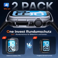 TAURI 2 ks tvrdené sklo s puzdrom pre Apple Watch SE 3/2/1 / 6 / 5 / 4 Series 44 mm – Priehľadný, 360° nárazuvzdorný ochranný kryt s 9H ochranou displeja 2
