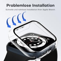 TAURI 2 ks tvrdené sklo s puzdrom pre Apple Watch SE 3/2/1 / 6 / 5 / 4 Series 44 mm – Priehľadný, 360° nárazuvzdorný ochranný kryt s 9H ochranou displeja 7