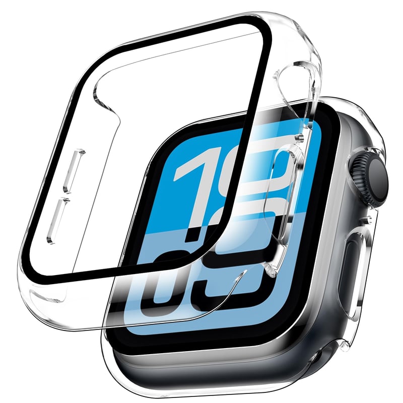 TAURI 2 ks tvrdené sklo s puzdrom pre Apple Watch SE 3/2/1 / 6 / 5 / 4 Series 44 mm – Priehľadný, 360° nárazuvzdorný ochranný kryt s 9H ochranou displeja
