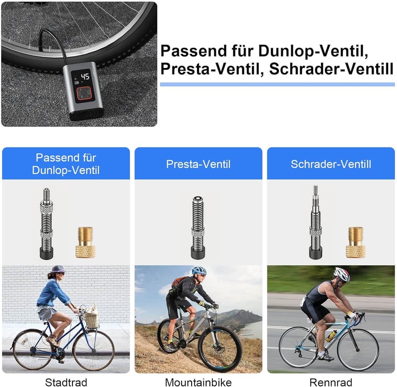 Tavaler 150 PSI Elektromos Kerékpár Pumpa - 2000 mAh Akkumulátoros Kompresszor Autókhoz, Motorokhoz - USB-C Töltés, Beépített Powerbank és L