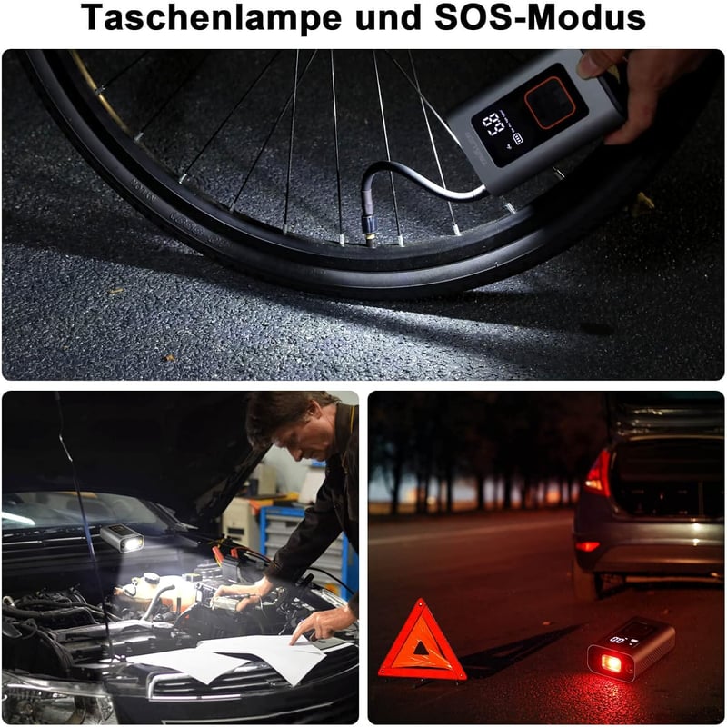 Tavaler 150 PSI Elektromos Kerékpár Pumpa - 2000 mAh Akkumulátoros Kompresszor Autókhoz, Motorokhoz - USB-C Töltés, Beépített Powerbank és L