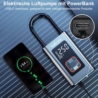 Tavaler 150 PSI Elektromos Kerékpár Pumpa - 2000 mAh Akkumulátoros Kompresszor Autókhoz, Motorokhoz - USB-C Töltés, Beépített Powerbank és L 5