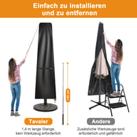 Tavaler Ochranný obal na slnečník pre slnečníky 2-3 m (196x30/50 cm) | S tyčou, vodoodolný, vetruodolný, UV odolný materiál 420D Oxford, obal na slnečník odolný voči snehu 7