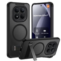 Magnetický kryt s stojanom pre Xiaomi Redmi Note 15 Pro 5G, matný priehľadný PC+TPU - čierny 1