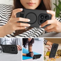 Magnetický kryt s stojanom pre Xiaomi Redmi Note 15 Pro 5G, matný priehľadný PC+TPU - čierny 7