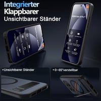 Magnetický kryt s stojanom pre Xiaomi Redmi Note 15 Pro 5G, matný priehľadný PC+TPU - čierny 3
