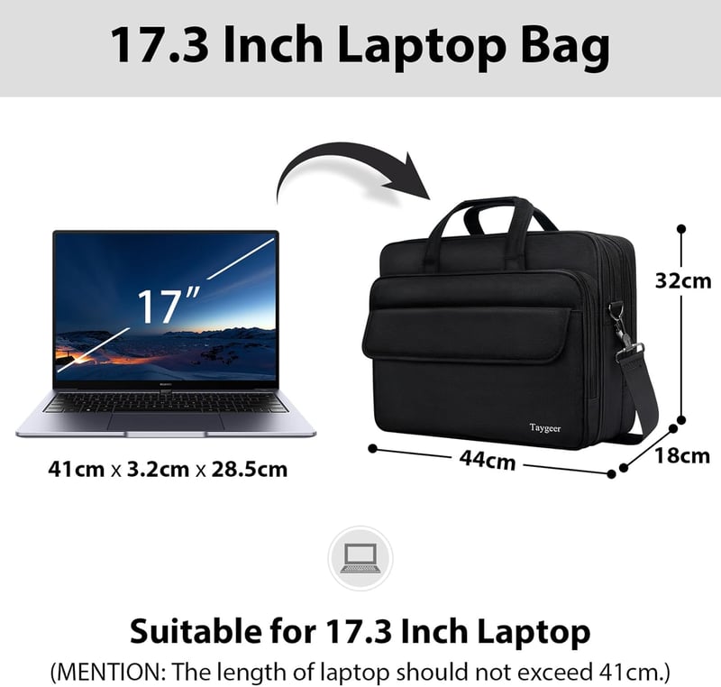 Taygeer 17 Colos Laptop Táska - Bővíthető, Vízálló Üzleti Aktatáska Férfiaknak és Nőknek, Hordozható Válltáska Notebook/Tablet/HP/Dell Eszkö