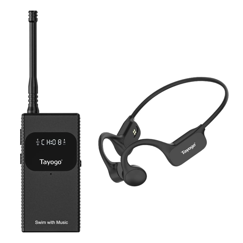 Plavecké slúchadlá s kostným vedením Tayogo T6-W25 – s bezdrôtovým vysielačom, vodotesnosť IPX8, kompatibilné so Spotify a Audible, komunikácia pre plaveckých trénerov