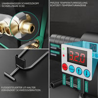 Aparat de sudat țevi PPR TAZZOR 1500W, 20-63 mm, cu reglaj digital al temperaturii 100-320°C, set pentru sudura țevilor din plastic PE cu duze și 14