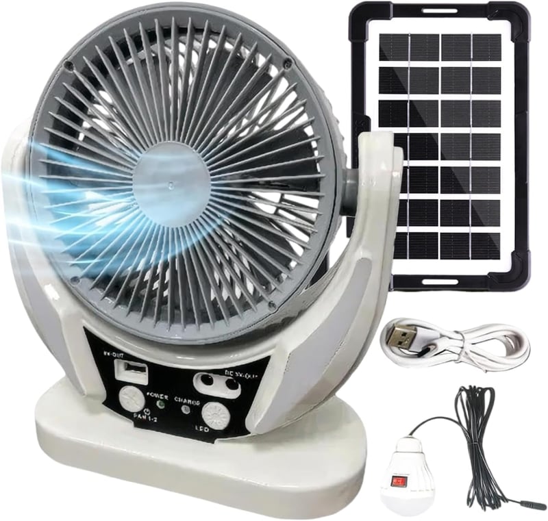 TAZZOR Napelemes Ventilátor Kerthez és Üvegházhoz - 2 Fokozat, LED Világítás