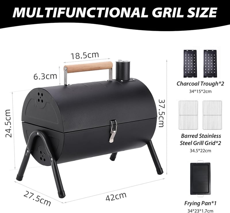 TAZZOR Összecsukható Dupla Grillfelület Hordozható Széngrillsütő Kempinghez
