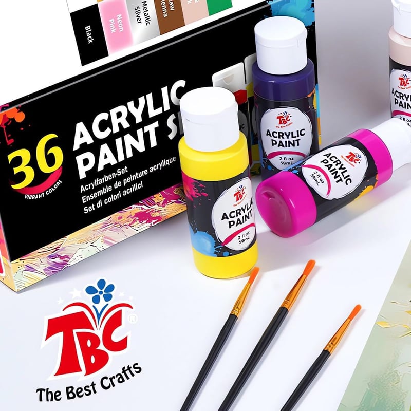 TBC The Best Crafts 36 darabos akrillfesték készlet 60 ml + 10 ecset, vízálló