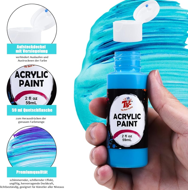 TBC The Best Crafts 36 darabos akrillfesték készlet 60 ml + 10 ecset, vízálló