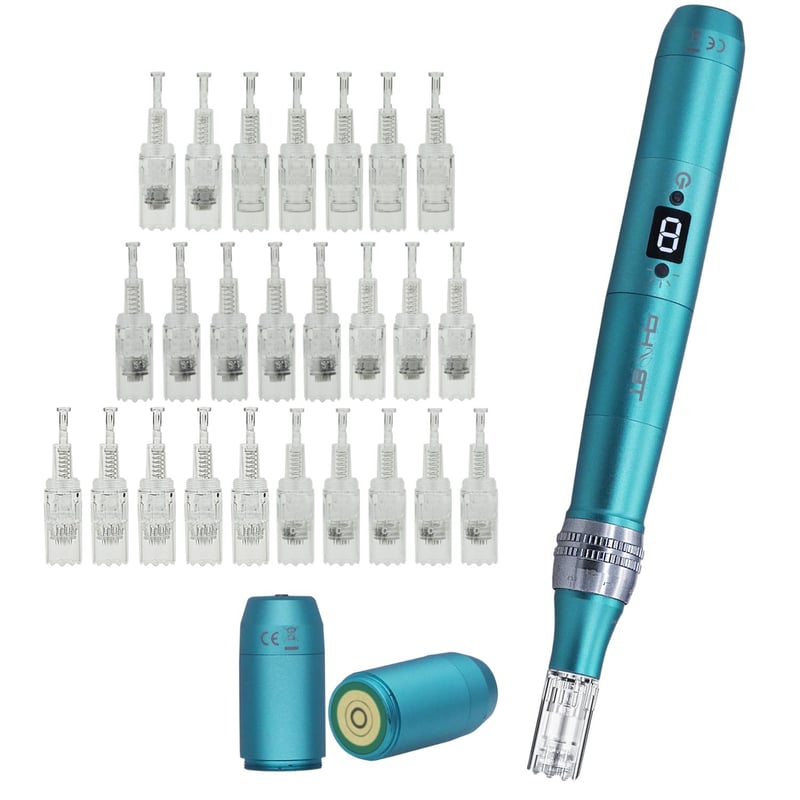 TBPHP P20RL Elektromos Derma Pen LCD Kijelzővel - 8 Sebességfokozat, 25 Cserélhető Tű, Újratölthető Akkumulátor, Kék