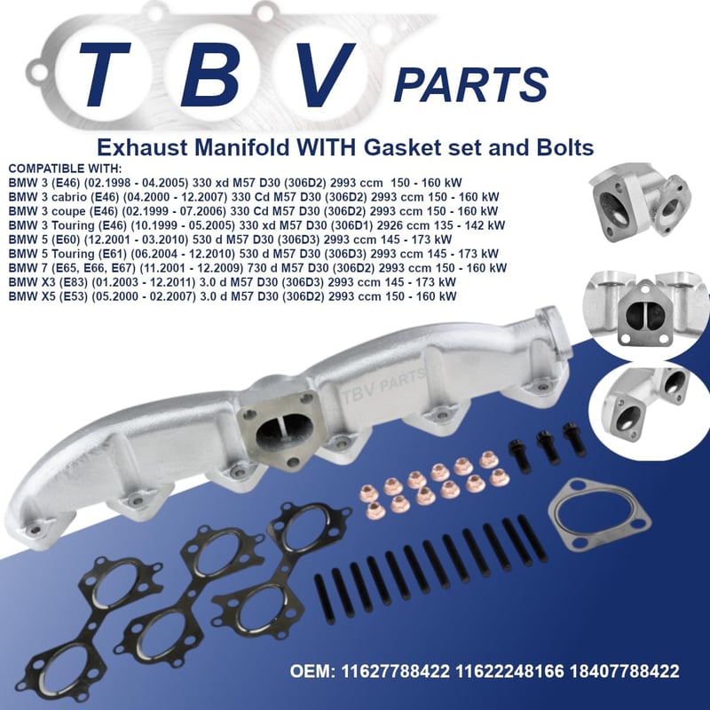 TBVPARTS Kipufogó Sokaság M57/M57N Diesel 2.5 3.0d Öntöttvas E46 E60 E65 X3 X5
