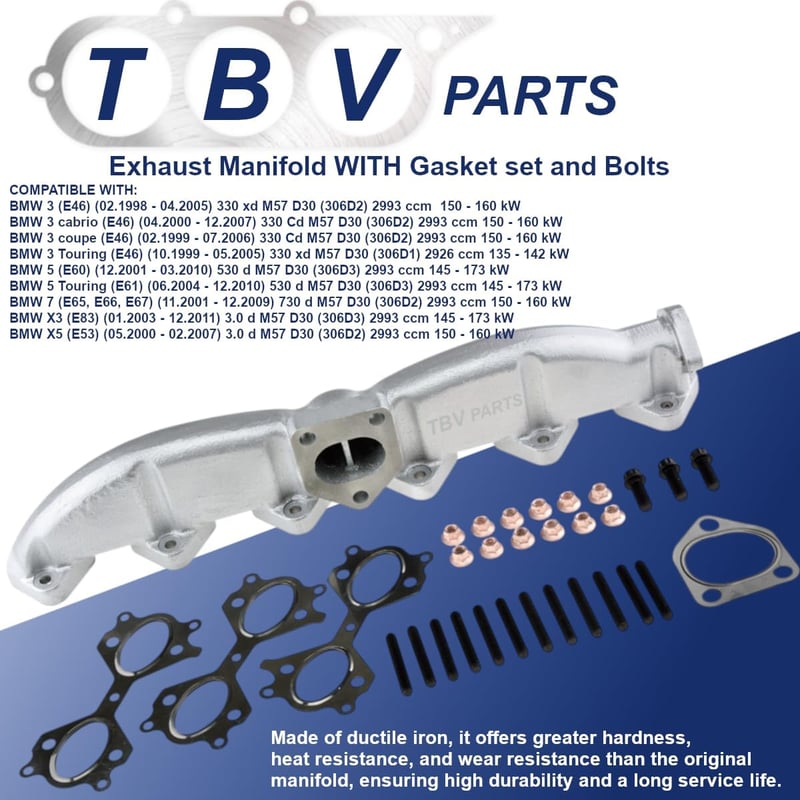 TBVPARTS Kipufogó Sokaság M57/M57N Diesel 2.5 3.0d Öntöttvas E46 E60 E65 X3 X5