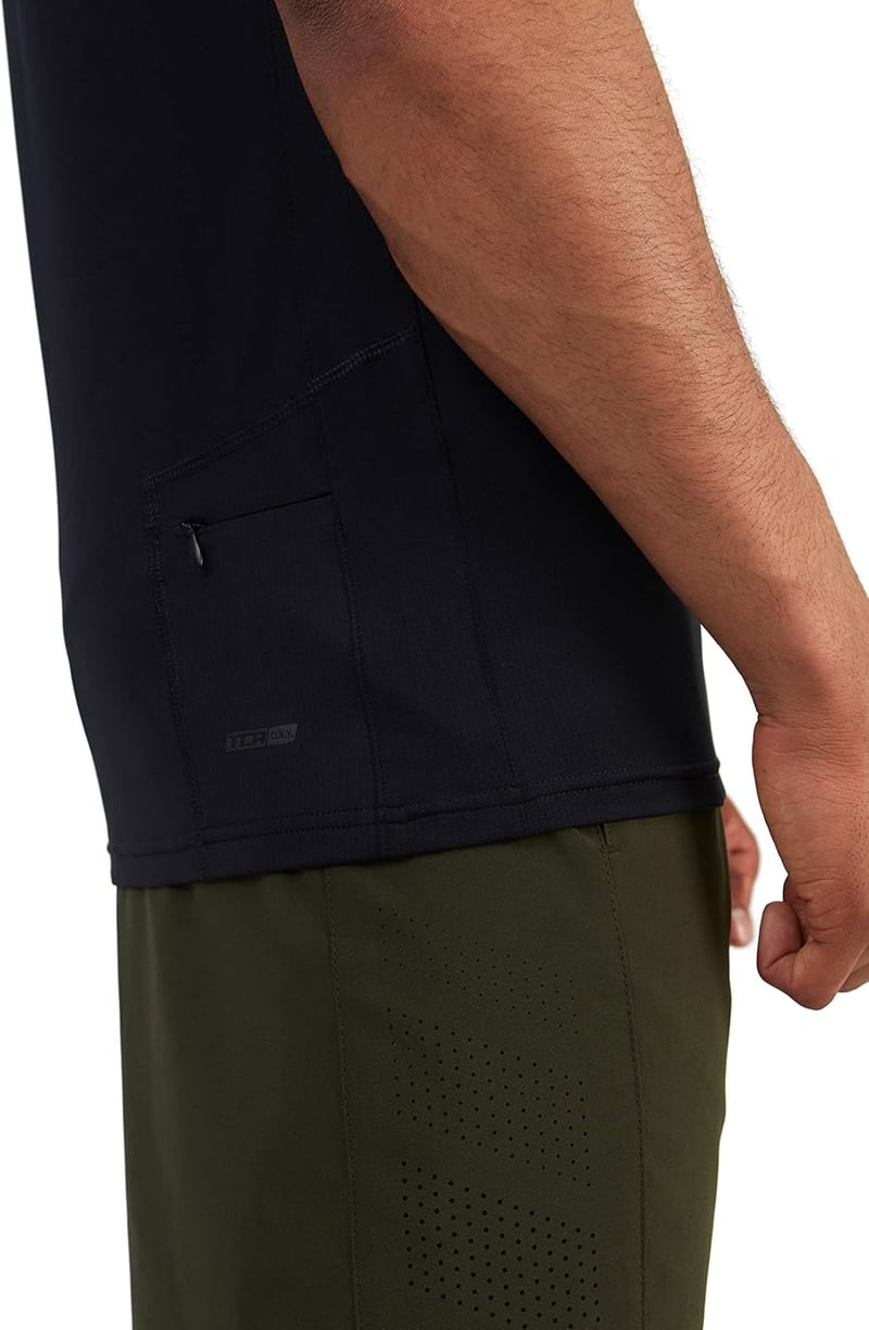 TCA Férfi Futópóló Rejtett Cipzáras Zsebbal - Edzés Shirt - S, Charcoal