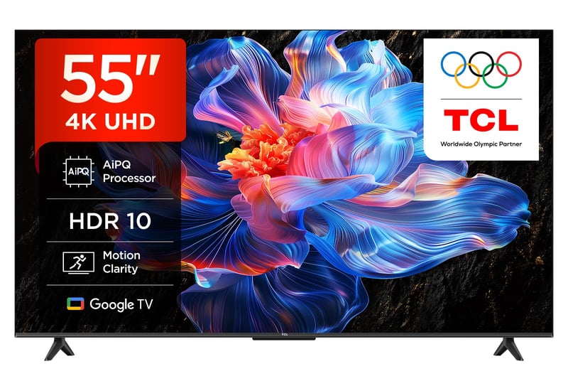 Televizor TCL 55V6C 55 inchi Direct LED 4K HDR Smart Google TV, compatibil cu Dolby Audio, Motion Clarity, Google Assistant și Alexa