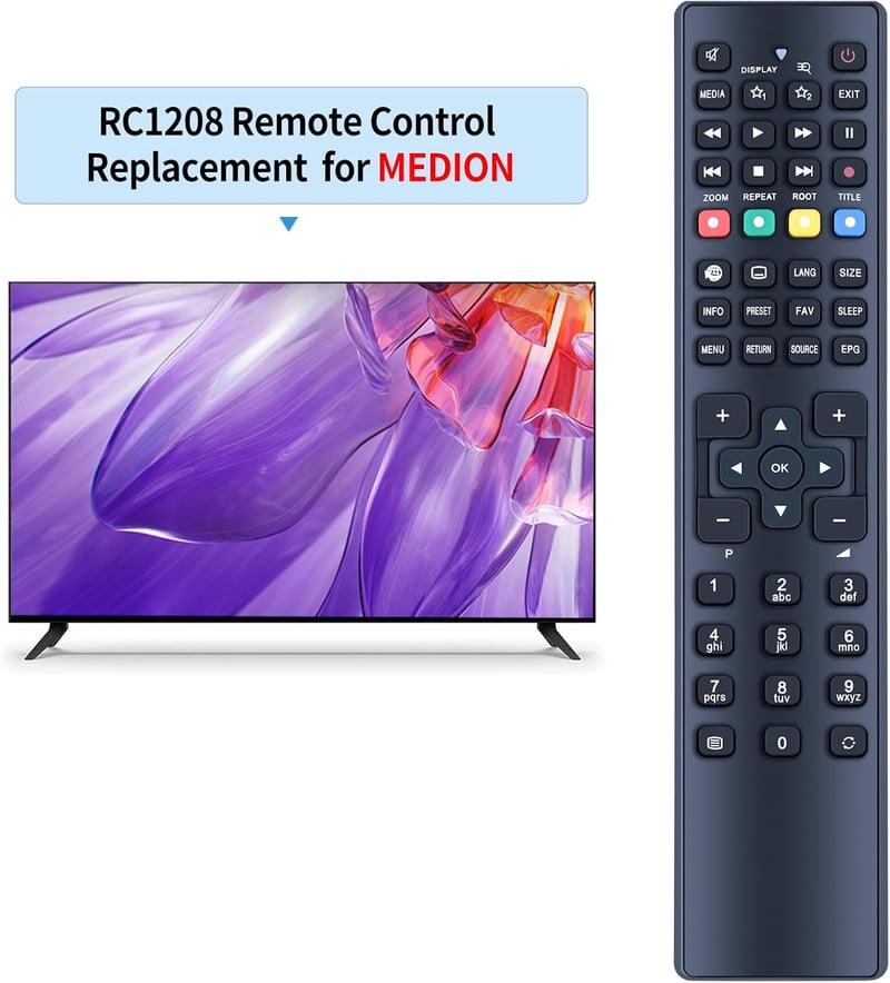 TCNOUMT RC1208 Távirányító MEDION TV-hez - Helyettesítő Távkapcsoló MD30297 MD20255 MD20294 MD21080 MD21106 MD30588 Modellekhez