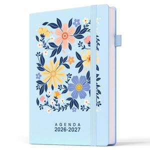 Agendă Săptămânală TDOLISSTE 2026-2027, format A5, cu copertă florală și închidere elastică — îndoitură pe coperta din spate (stare: vezi a 2-a imagine)
