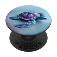 Geometrický korytnačí vzor Teal Blue Purple Turtle na lepiacom držiaku PopSockets PopGrip so svetlomodrým azúrovým pozadím 1