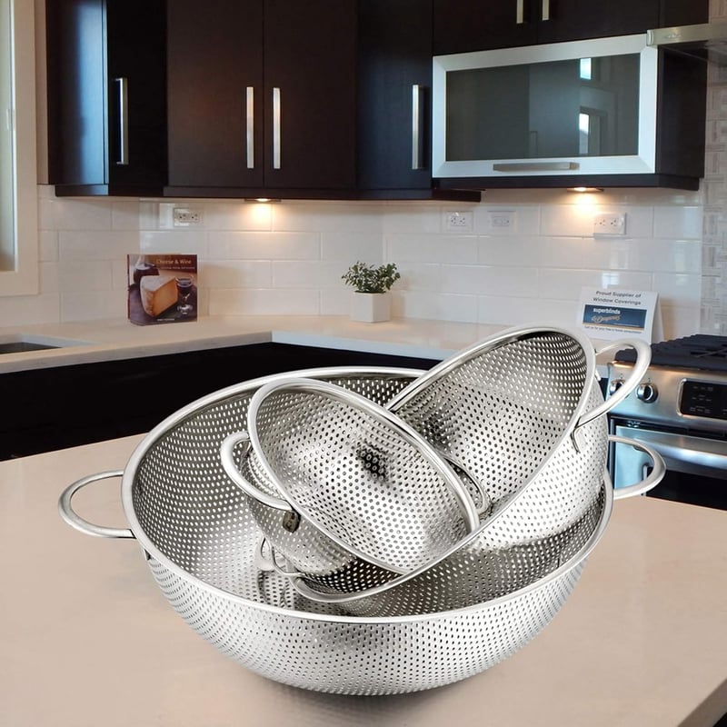 TEAMFAR 3 resz szuro szett mikroperforalt rozsdamentes szuro edeny ravi pasta szuro fogantyuk 16 22 28 cm mosogatogepbe teheto gyumolcs rizs