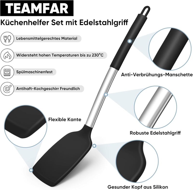 TEAMFAR 6 részes szilikon konyhai eszköz készlet rozsdamentes acél nyéllel
