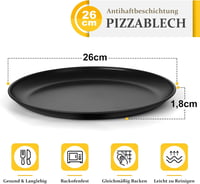 TEAMFAR Pizza Sütőtálca Szett, 4 db Rozsdamentes Acél Kerek Pizzaforma Tapadásmentes Bevonattal, 26 cm Átmérőjű Sütőlap Pizzához 2
