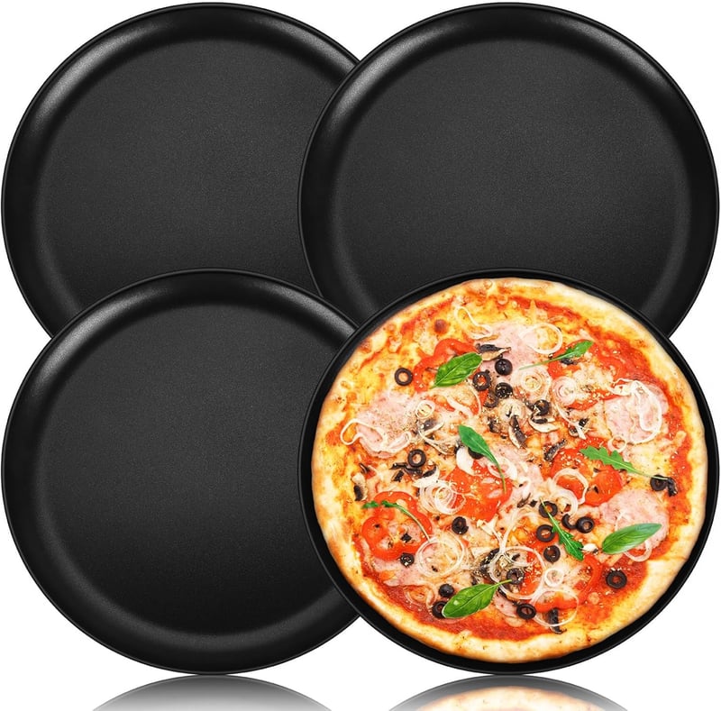 TEAMFAR Pizza Sütőtálca Szett, 4 db Rozsdamentes Acél Kerek Pizzaforma Tapadásmentes Bevonattal, 26 cm Átmérőjű Sütőlap Pizzához
