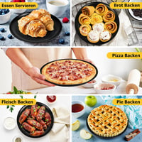 TEAMFAR Pizza Sütőtálca Szett, 4 db Rozsdamentes Acél Kerek Pizzaforma Tapadásmentes Bevonattal, 26 cm Átmérőjű Sütőlap Pizzához 7