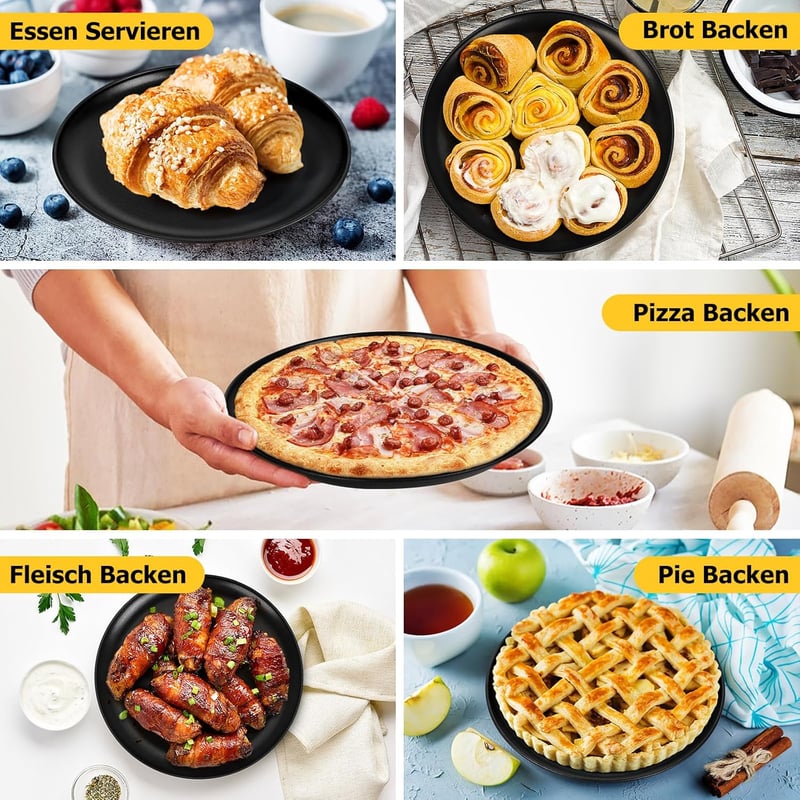TEAMFAR Pizza Sütőtálca Szett, 4 db Rozsdamentes Acél Kerek Pizzaforma Tapadásmentes Bevonattal, 26 cm Átmérőjű Sütőlap Pizzához