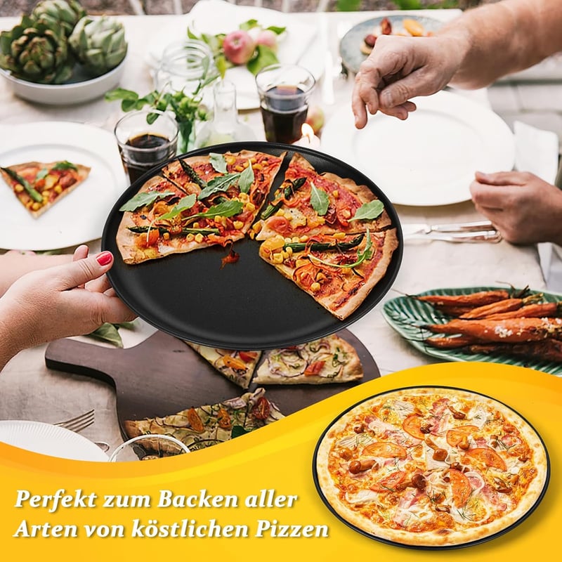 TEAMFAR Pizza Sütőtálca Szett, 4 db Rozsdamentes Acél Kerek Pizzaforma Tapadásmentes Bevonattal, 26 cm Átmérőjű Sütőlap Pizzához