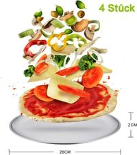 TEAMFAR Pizzasütő Tálca Szett, 4 db Rozsdamentes Acél Kerek Sütőforma 26 cm, Mosogatógépben Mosható, Többfunkciós Tepsi Pizzához, Süteményhe 2
