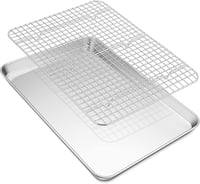 TEAMFAR Rozsdamentes Acél Sütőtálca Hűtőráccsal - Nagy Méretű Tepsi Süteményekhez 40,5x30,5 cm - Vegyszermentes, Mosogatógépben Mosható 1