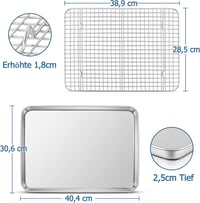 TEAMFAR Rozsdamentes Acél Sütőtálca Hűtőráccsal - Nagy Méretű Tepsi Süteményekhez 40,5x30,5 cm - Vegyszermentes, Mosogatógépben Mosható 2