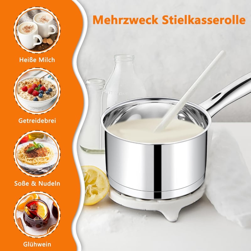 TEAMFAR Rozsdamentes Acél Tejforraló Lábas 14 cm, 0,9L Üvegfedővel - 3 Rétegű Alj, Minden Tűzhelyhez, Indukciós, Mosogatógépben Mosható