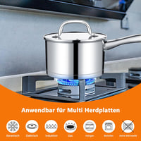 TEAMFAR Rozsdamentes Acél Tejforraló Lábas 14 cm, 0,9L Üvegfedővel - 3 Rétegű Alj, Minden Tűzhelyhez, Indukciós, Mosogatógépben Mosható 3