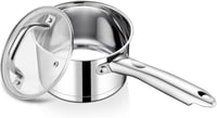 TEAMFAR Rozsdamentes Acél Tejforraló Lábas 14 cm, 0,9L Üvegfedővel - 3 Rétegű Alj, Minden Tűzhelyhez, Indukciós, Mosogatógépben Mosható 1