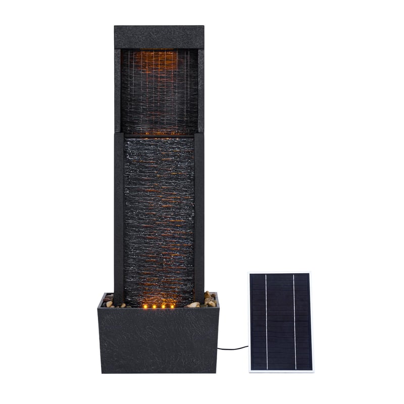 Teamson Home Athena solarna vrtna fontana s LED rasvjetom, moderna dekoracija vodopada, crna, 37,99 inča