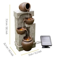 Solárna záhradná fontána Teamson Home PT-SF0001 s LED osvetlením, 4-poschodová kaskáda s efektom kameňa, na batérie, 31x26x72 cm, hnedá 5