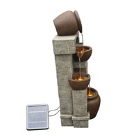 Solárna záhradná fontána Teamson Home PT-SF0001 s LED osvetlením, 4-poschodová kaskáda s efektom kameňa, na batérie, 31x26x72 cm, hnedá 3