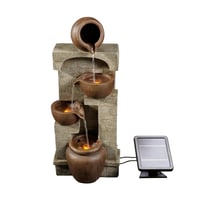 Solárna záhradná fontána Teamson Home PT-SF0001 s LED osvetlením, 4-poschodová kaskáda s efektom kameňa, na batérie, 31x26x72 cm, hnedá 2