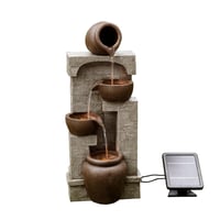 Solárna záhradná fontána Teamson Home PT-SF0001 s LED osvetlením, 4-poschodová kaskáda s efektom kameňa, na batérie, 31x26x72 cm, hnedá 1