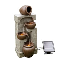 Solárna záhradná fontána Teamson Home PT-SF0001 s LED osvetlením, 4-poschodová kaskáda s efektom kameňa, na batérie, 31x26x72 cm, hnedá 4